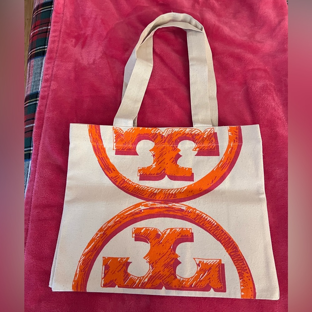 Tory Burch Vibrant Pink & Orange Canvas Tote